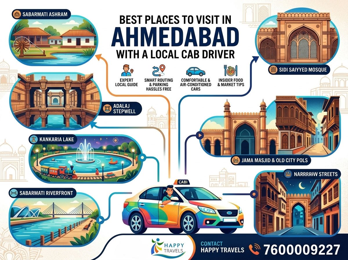 Best Places to Visit in Ahmedabad with a Local Cab Driver