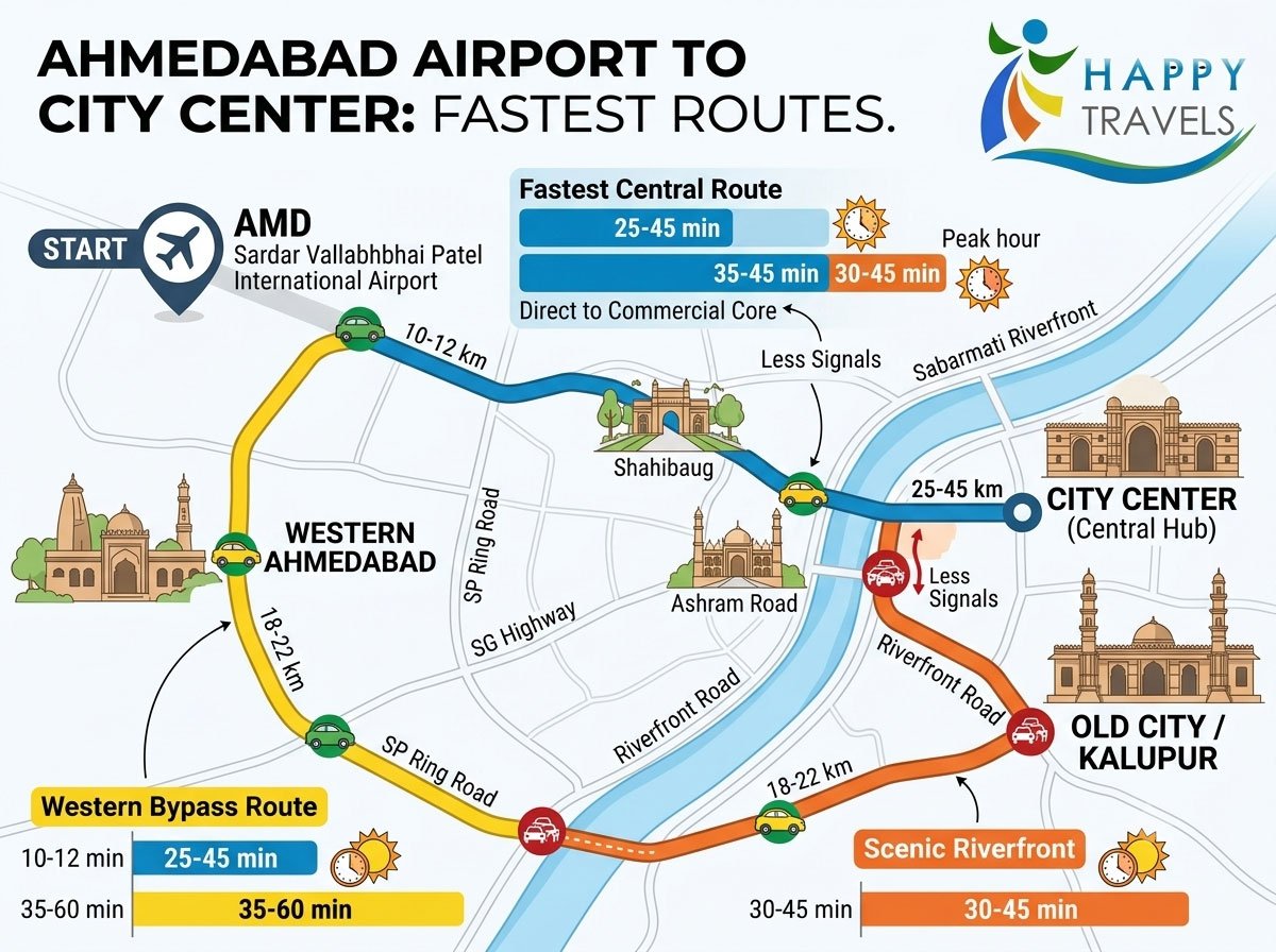 Ahmedabad Airport to City Center: Fastest Routes